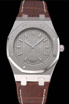 Audemars Piguet Royal Oak Fondation Gray Dial Stainless Steel Case Brown Leather Strap Piguet Replica