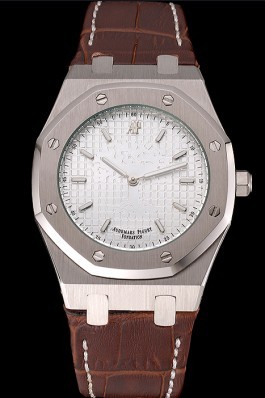 Audemars Piguet Royal Oak Fondation White Dial Stainless Steel Case Brown Leather Strap Piguet Replica