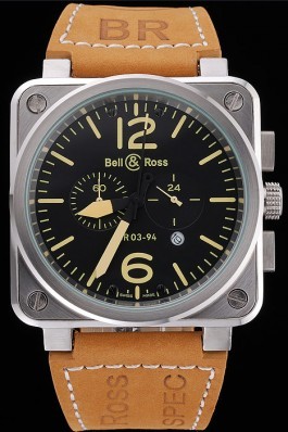 Bell and Ross BR 03-94 Black Dial Silver Case Brown Leather Strap Replica Bell And Ross