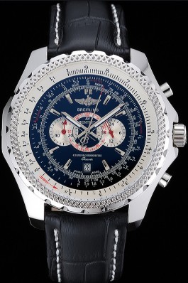 Breitling Bentley Chronograph Black Dial Black Leather Strap Fake Breitling Bentley