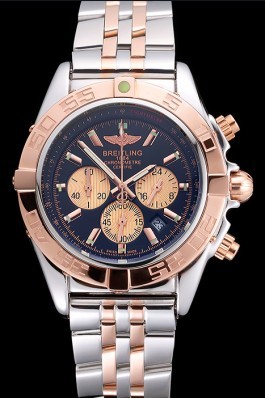 Breitling Chronomat Black Dial Rose Gold Bezel And Subdials Stainless Steel Case Two Tone Bracelet Breitling Chronomat