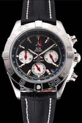 Breitling Chronomat Frecce Tricolori Black Dial Stainless Steel Case Black Leather Strap Breitling Chronomat