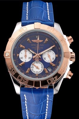 Breitling Chronomat Patrouille De France Blue Dial Stainless Steel Case Blue Leather Strap Breitling Chronomat