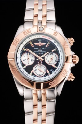 Breitling Chronomat Quartz Dark Blue Dial Rose Gold Case Stainless Steel Case Two Tone Bracelet Breitling Chronomat