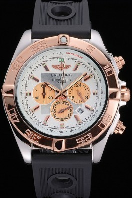 Breitling Chronomat White Dial Rose Gold Bezel And Subdials Stainless Steel Case Black Rubber Strap Breitling Chronomat