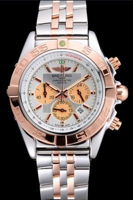 Breitling Chronomat White Dial Rose Gold Bezel And Subdials Stainless Steel Case Two Tone Bracelet Breitling Chronomat