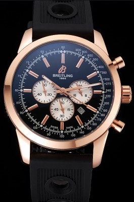 Breitling Transocean Black Dial Black Rubber Strap Rose Gold Bezel 98207 Breitling Replica