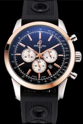 Breitling Transocean Black Dial Black Rubber Strap Rose Gold Bezel 98208 Breitling Replica