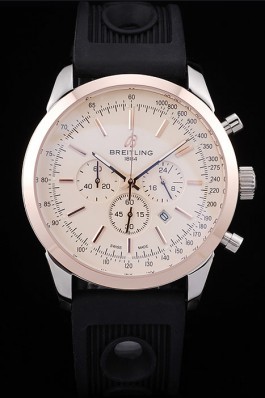 Breitling Transocean White Dial Black Rubber Strap Rose Gold Bezel Breitling Replica