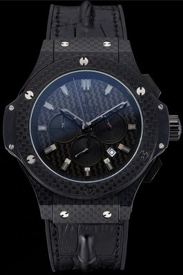 Hublot Big Bang Carbon Dial Carbon Case And Bezel Black Leather Strap 622773 Replica Watch Hublot