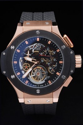 Hublot King Power Tourbillon Black Strap Gold Dial Hublot Replica Watch