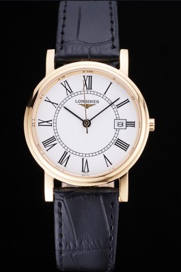 Longines La Grande Classique Round White Dial Gold Case Black Leather Band 622382 Replica Longines Classic