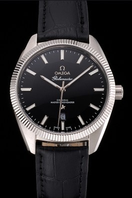 Omega Globemaster Black Dial Stainless Steel Case Black Leather Strap Best Omega Replica