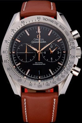 Omega Speedmaster Black Dial Stainless Steel Case Brown Leather Strap 622806 Omega Speedmaster Replica