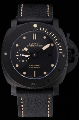 Panerai Luminor Submersible Black Dial Black Case Black Leather Strap Panerai Luminor Replica