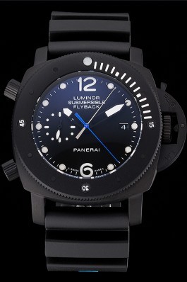 Panerai Luminor Submersible Flyback Date Black Dial Black Ionized Case Black Rubber Strap Panerai Luminor Replica