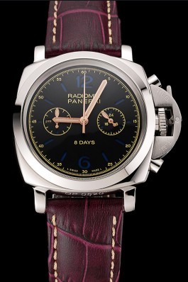 Panerai Radiomir 8 Days Chronograph Black Dial Stainless Steel Case Plum Leather Strap 1453795 Panerai Replica Watch