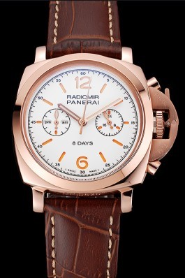 Panerai Radiomir 8 Days Chronograph White Dial Rose Gold Case Brown Leather Strap 1453796 Panerai Replica Watch