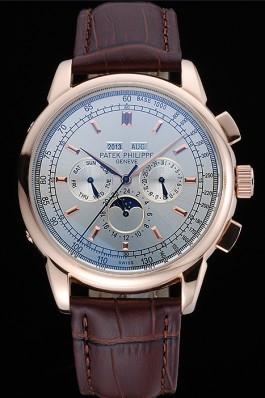 Patek Philippe Grand Complications White Dial Brown Leather Bracelet Fake Patek Philippe