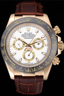 Rolex Cosmograph Daytona Gold Case White Dial Brown Leather Bracelet 622633 Rolex Daytona Replica