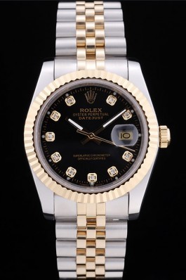 Rolex Datejust Black Dial Diamonds Ribbed Bezel 7453 Replica Rolex Datejust