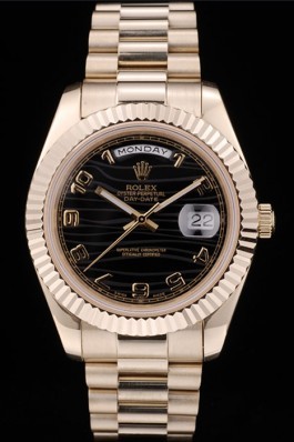 Rolex Swiss DayDate Gold Stainless Steel Ribbed Bezel Black Dial 41998 Rolex Replica Aaa