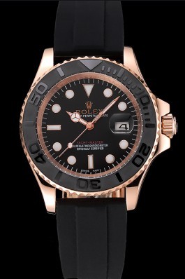 Rolex Yacht Master Black Dial And Bezel Everose Dial Oysterflex Bracelet Replica Rolex