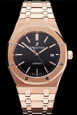 Swiss Audemars Piguet Royal Oak Black Dial Rose Gold Case And Bracelet Piguet Replica