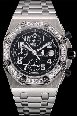 Swiss Audemars Piguet Royal Oak Offshore Black Dial Diamond Bezel Stainless Steel Case And Bracelet 622873 Audemars Piguet Royal Oak Replica Aaa