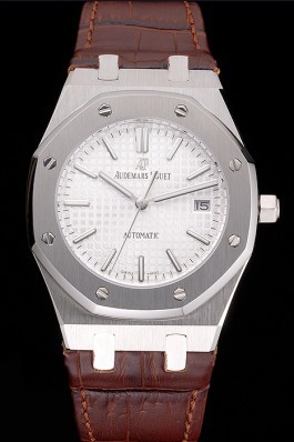 Swiss Audemars Piguet Royal Oak White Dial Stainless Steel Case Brown Leather Strap Piguet Replica