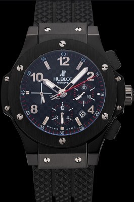 Swiss Hublot Big Bang Carbon Effect Dial Black Case Black Rubber Bracelet 1453902 Replica Watch Hublot