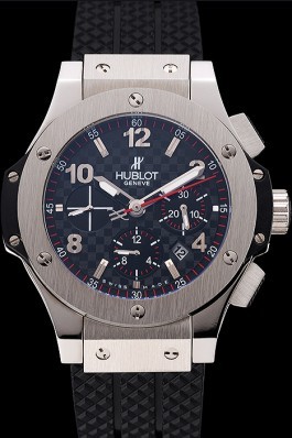 Swiss Hublot Big Bang Carbon Effect Dial Silver Case Black Rubber Bracelet 1453899 Replica Watch Hublot