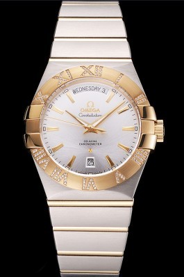 Swiss Omega Constellation White Dial Stainless Steel Case Gold Bezel Two Tone Bracelet Best Omega Replica