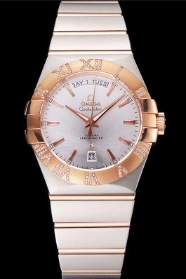 Swiss Omega Constellation White Dial Stainless Steel Case Rose Gold Bezel Two Tone Bracelet Best Omega Replica