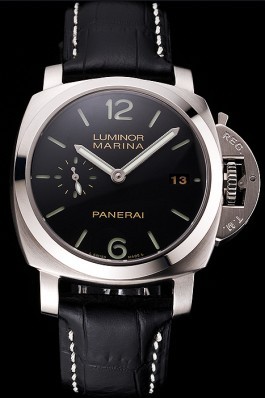 Swiss Panerai Luminor Marina Date Black Dial Stainless Steel Case Black Leather Strap Panerai Luminor Replica