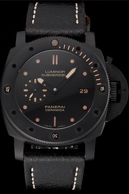 Swiss Panerai Luminor Submersible 3 Days Black Dial Black Case Black Leather Strap Panerai Luminor Replica