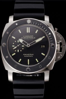 Swiss Panerai Luminor Submersible Black Dial Stainless Steel Case Black Bezel Black Rubber Strap Panerai Luminor Replica