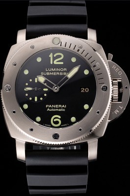 Swiss Panerai Luminor Submersible Black Dial Stainless Steel Case Black Rubber Strap Panerai Luminor Replica