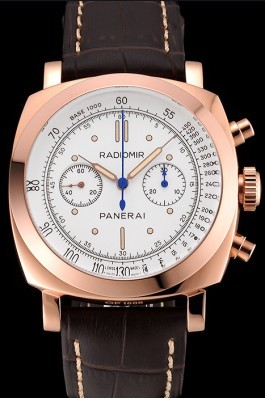 Swiss Panerai Radiomir 1940 Chronograph White Dial Rose Gold Case Brown Leather Strap Panerai Replica Watch