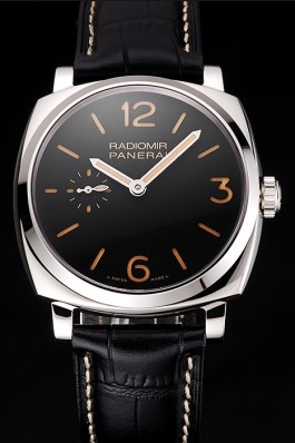 Swiss Panerai Radiomir Black Dial Stainless Steel Case Black Leather Strap  Panerai Replica Watch